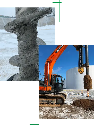 Auger drilling operation at snowy construction site